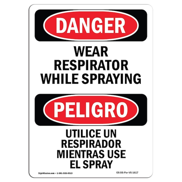 OSHA, Wear Respirator While Spraying Bilingual, 18in X 12in Rigid Plastic, 12" W, 18" H, Spanish